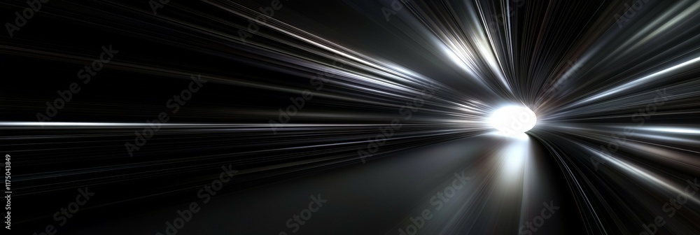 Poster holographic tunnel effect creating a sense of speed and movement towards a bright light