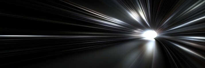 Holographic tunnel effect creating a sense of speed and movement towards a bright light