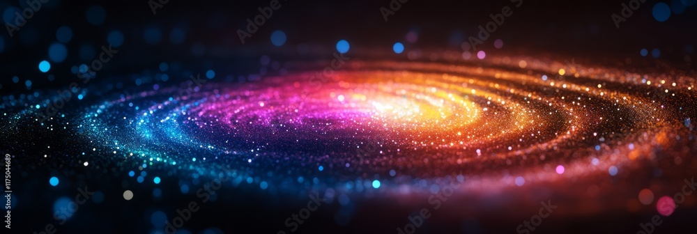 Poster explore cosmic beauty with a holographic swirl of vibrant colors and starlit patterns in a mesmerizi