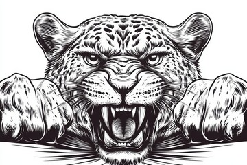 Fototapeta premium Roaring Leopard Tattoo Design - Fierce leopard tattoo, symbolizing power, wildness, strength, courage, and freedom. A perfect design for bold individuals.