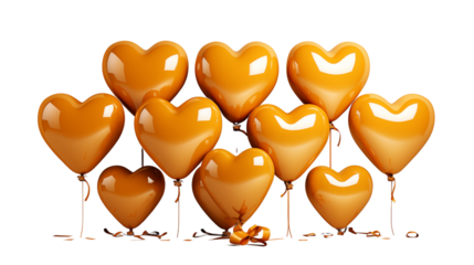 Orange Heart Balloons Romantic Valentine's Day Celebration, studio view, isolated on transparent background.