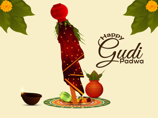 Happy gudi padwa day vector illustration.