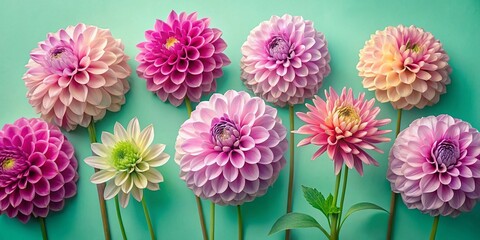 Pastel Dahlia Pinnata Flowers Top View - High-Resolution Stock Photo with Clipping Path