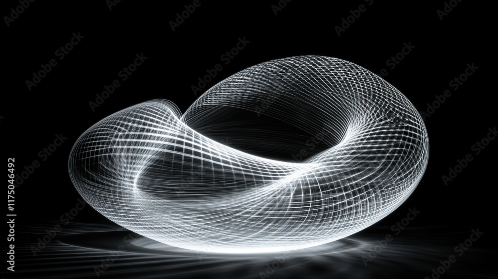 Poster holographic light sculpture creating ethereal patterns in a dark space