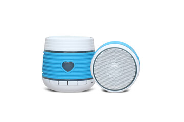 Portable wireless Bluetooth connectivity speaker isolated on white background. 
