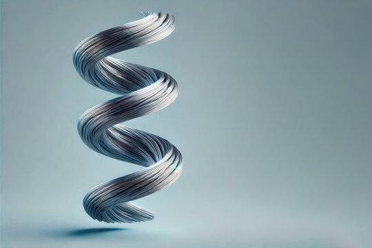 Metal twisted spiral on a gray background. Space for text.