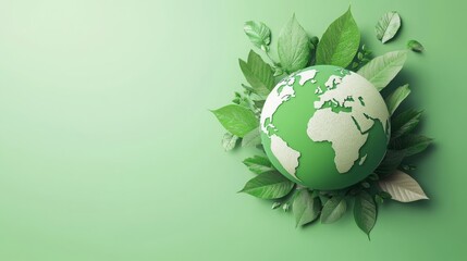 Green Earth with Leaves on Soft Background