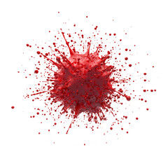 Blood splatter in the shape of an explosion, with droplets extending outward, isolated on a white background