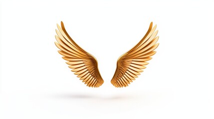 Majestic Golden Wings Spreading Gracefully Against a Pure White Background Representing Freedom Aspiration and Success in a Minimalist Artistic Style