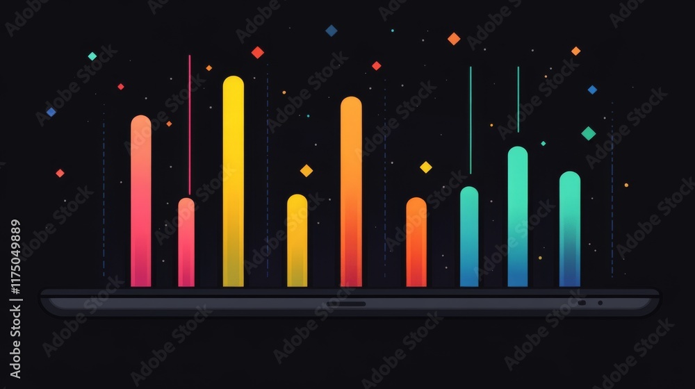 Aufkleber a sleek and modern financial bar graph displayed on a tablet screen with colorful bars showing fluct
