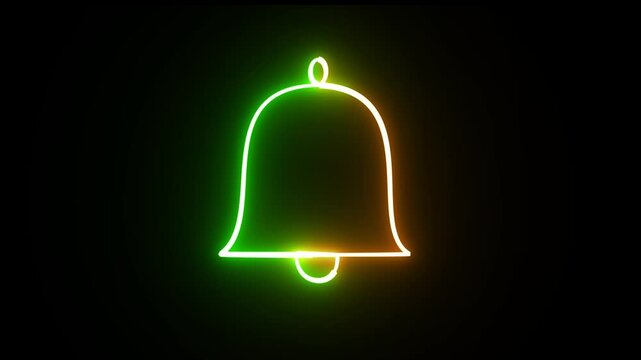 Glowing neon color notification bell animation icon on black background. Mobile app notice ,alert notice, new message , reminder bell, sound alert subscription and ringing animated icon.