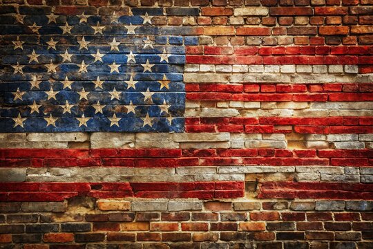 Patriotism, American Flag, Brick Wall, Panoramic, USA