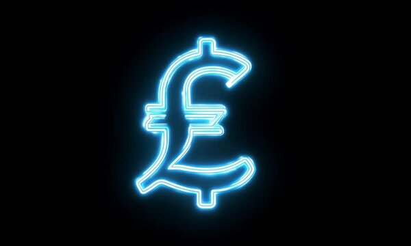 blue neon british pound symbol on dark background.  generative ai