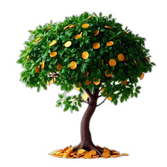 Money tree with gold coins, financial growth, wealth, prosperity.
