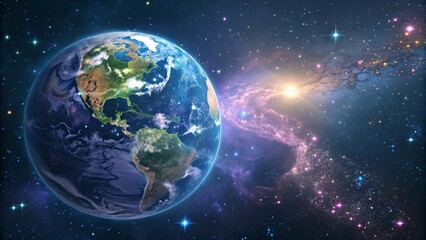 Obraz premium Earth in Space Vibrant Landscapes Against a Cosmic Backdrop V1