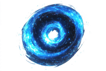 galaxy spiral with glowing neon-blue geometric lines,  low poly on a white background