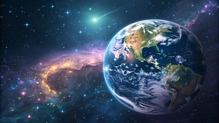 Fototapeta premium Earth in Space Vibrant Landscapes Against a Cosmic Backdrop V4
