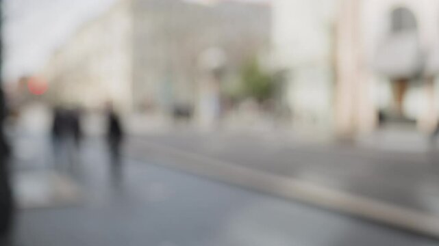 Out of focus background of pedestrian street in city of Nice
