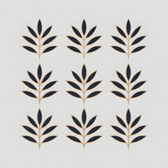 set of blue and golden decorative floral and leaf botanical motifs 