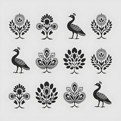 Fototapeta premium set of decorative peacock motifs 