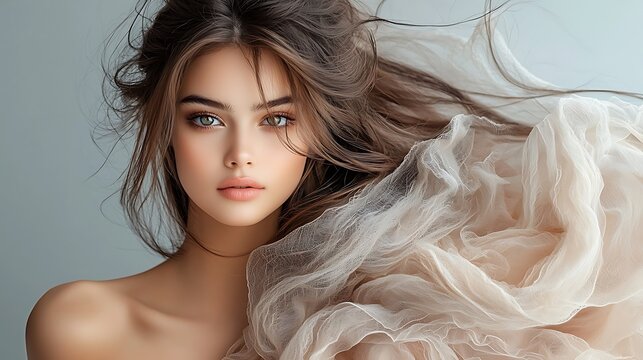 Radiant and captivating beauty of a stunning woman captured in a dynamic pose with soft lighting, ultra-realistic photography techniques, perfect for a luxurious magazine centerfold 