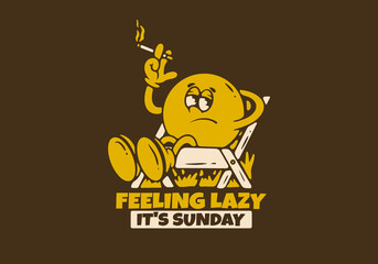 Relax on chair character in retro yellow brown colors, illustration