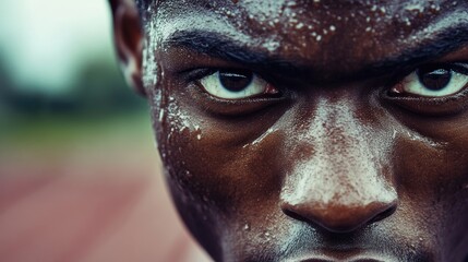 Closeup Sweaty Face Intense Athlete Determination
