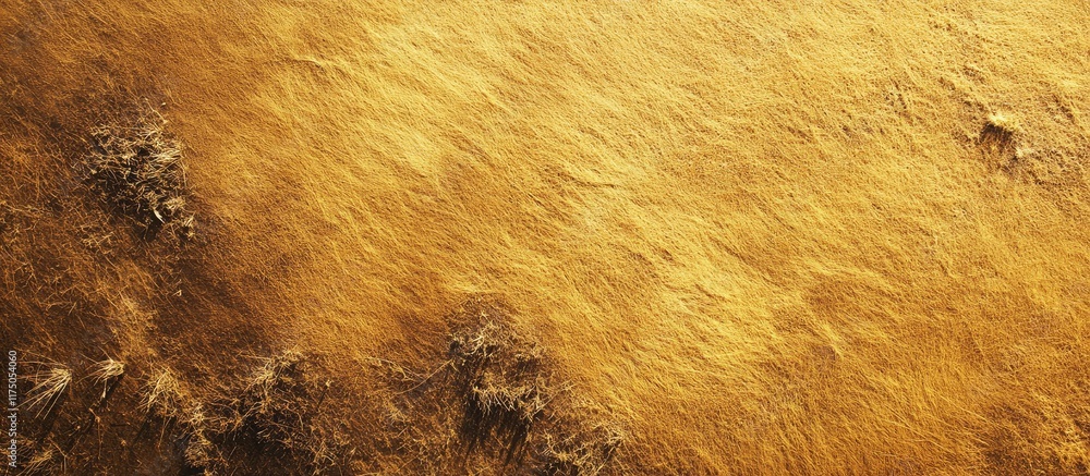 Poster aerial view of golden meadow representing harmony and tranquility with ample empty space for your pe