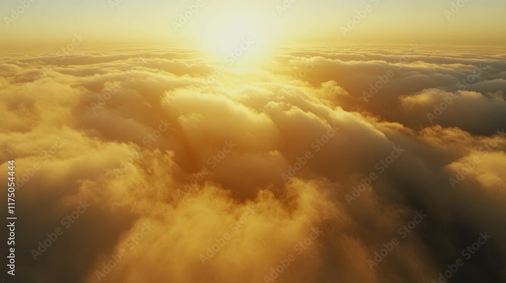 Poster aerial view of soft golden clouds illuminated by sunlight creating a serene and dreamlike landscape 