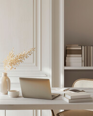 modern white living room with notebook
