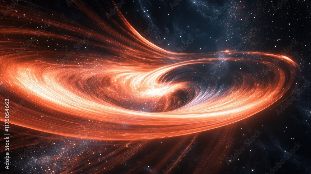 Poster cosmic abstract banner featuring vibrant flowing neon curves in a starry space backdrop ideal for di