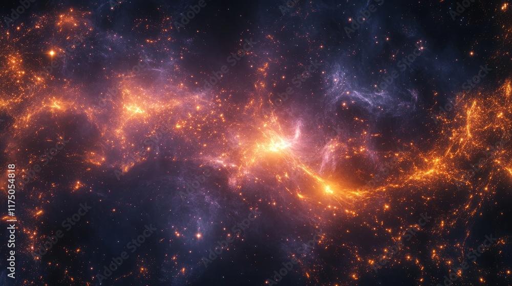 Poster vivid abstract cosmic backdrop featuring luminous particles and ethereal nebulae in deep space depic