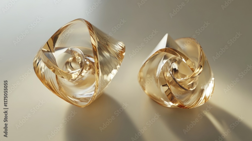 Aufkleber elegant abstract twisted crystal shapes with subtle highlights and shadow effects on a light backgro