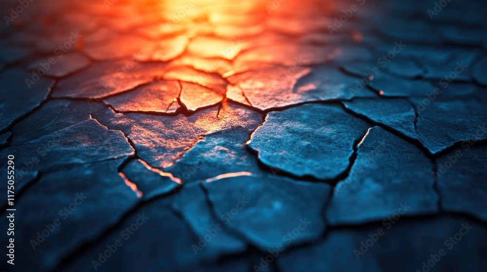 Aufkleber textured cracked ice surface illuminated by warm light showcasing an elevated perspective and abstra