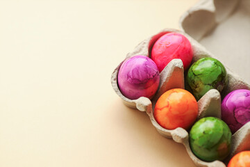 colorful eggs on pastel background. easter background