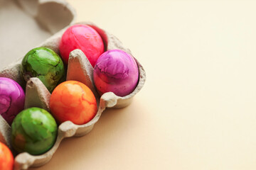 colorful eggs on pastel background. easter background
