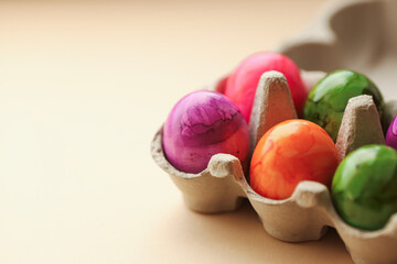colorful eggs on pastel background. easter background