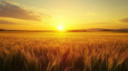 Fototapeta premium Aerial Sunrise Over Lush Agricultural Fields Illuminating Golden Crops and Expansive Landscape