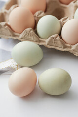 colorful eggs on pastel background. easter background