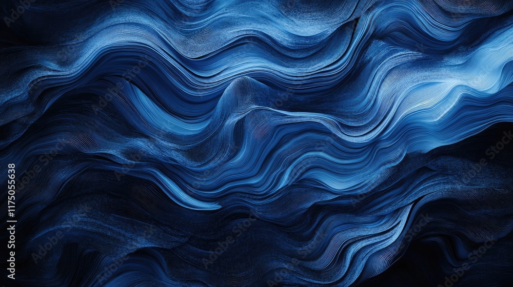 Poster blue wave texture on dark abstract background for dynamic visuals and artistic design elements