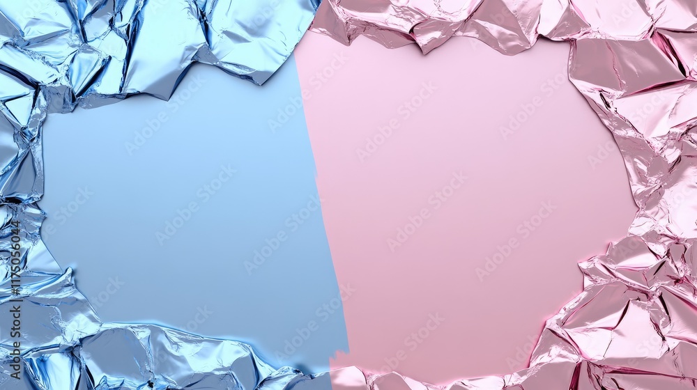 Aufkleber abstract crumpled metallic surface in blue and pink with illusion effect and empty space for creativ