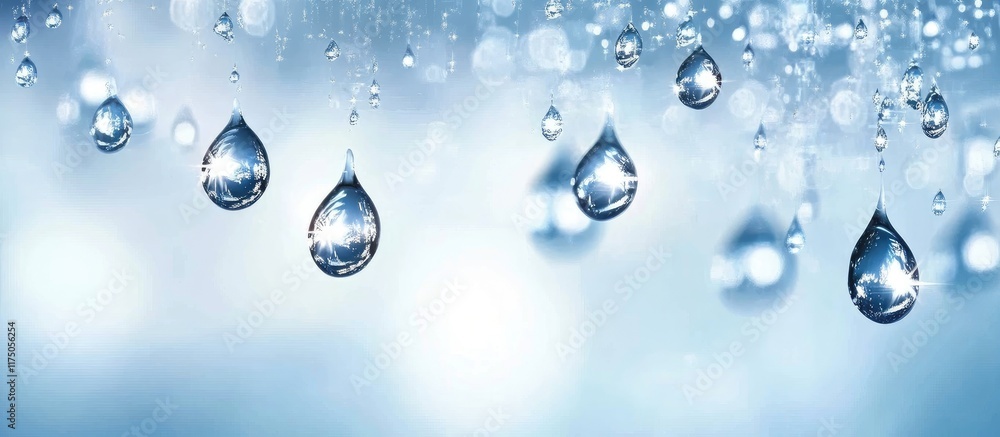 Poster abstract water droplets on soft blue background glimmering with light ideal for text overlay and des