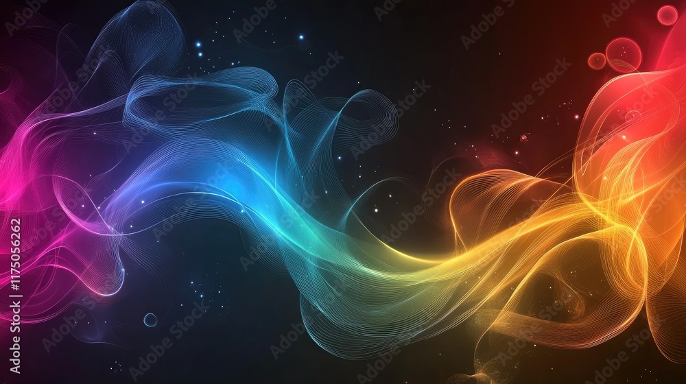 Poster vibrant abstract background featuring flowing colorful lines against a dark backdrop with subtle spa