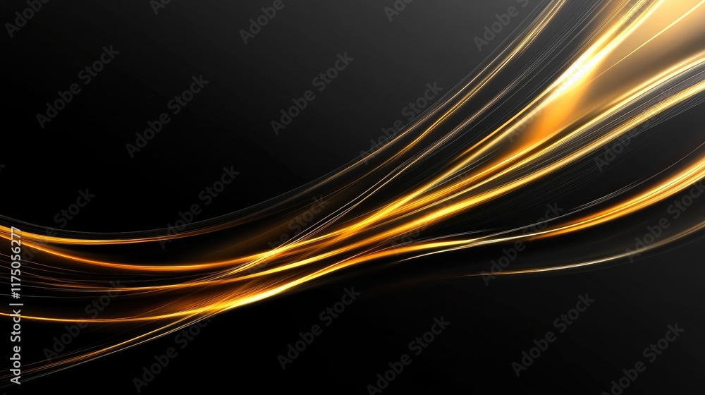Poster elegant abstract background featuring flowing golden lines on a dark backdrop for modern design and 