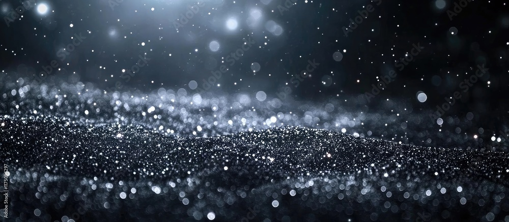 Poster glittering abstract galaxy background with shimmering stars and deep space feel featuring empty spac