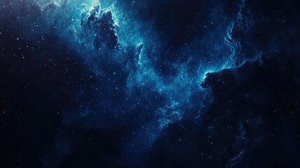 Aerial view of the Milky Way galaxy showcasing a deep blue cosmic background with vibrant nebulae and distant stars in space.