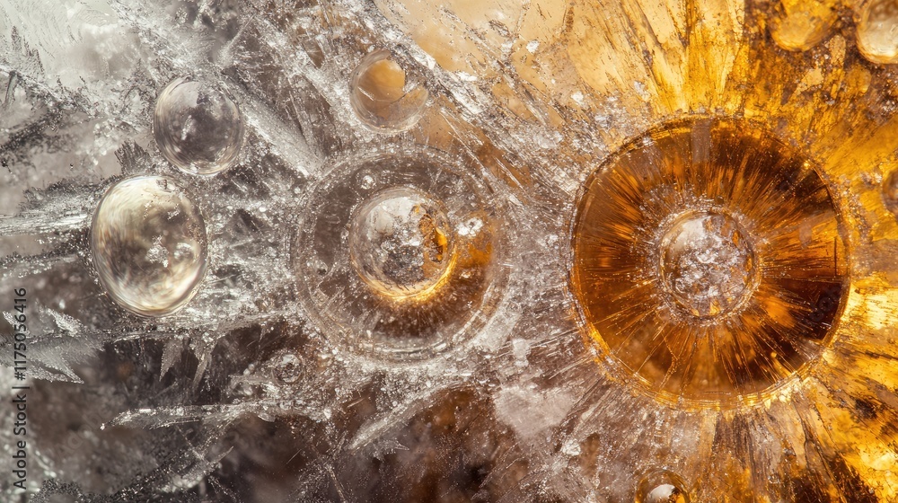 Poster detailed close-up of an abstract ice crystal cross section showcasing intricate cracks and bubbles w