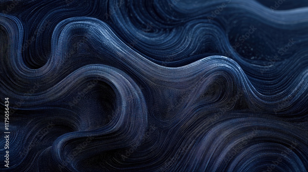 Poster dark blue abstract background with flowing curved lines and organic connections creating a sense of 