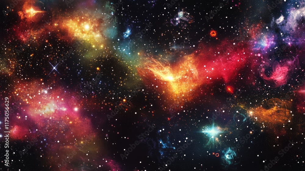 Poster vibrant cosmic abstract background with galaxies and stars for use in digital design and multimedia 