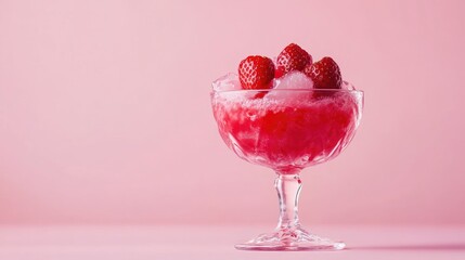 Refreshing strawberry soda cocktail garnished with fresh berries in elegant glass on soft pink background perfect for summer celebrations